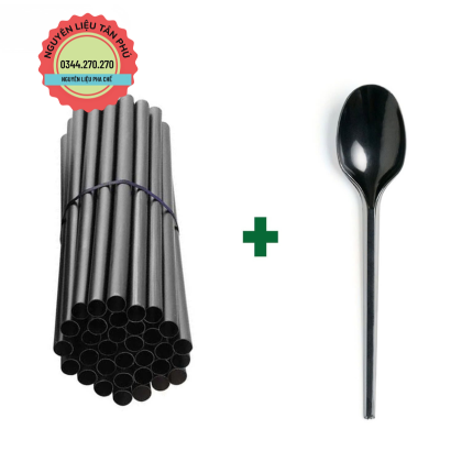 Combo Ống Hút Phi 12 Muỗng 15cm Đen